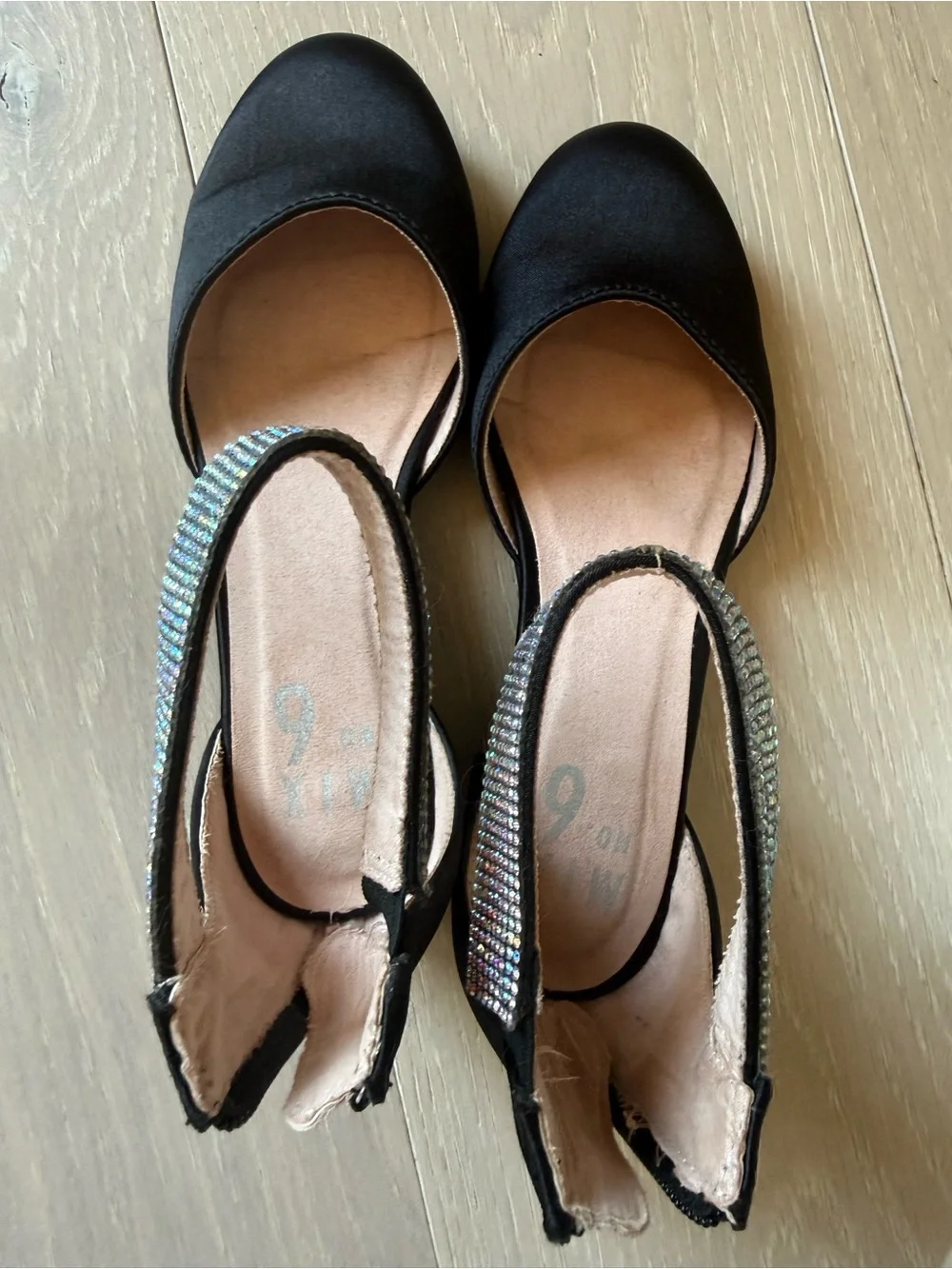 Mix No 6 Girls Tina Black Satin Rhinestone Dress Shoes Pump Heel Youth Size 3M